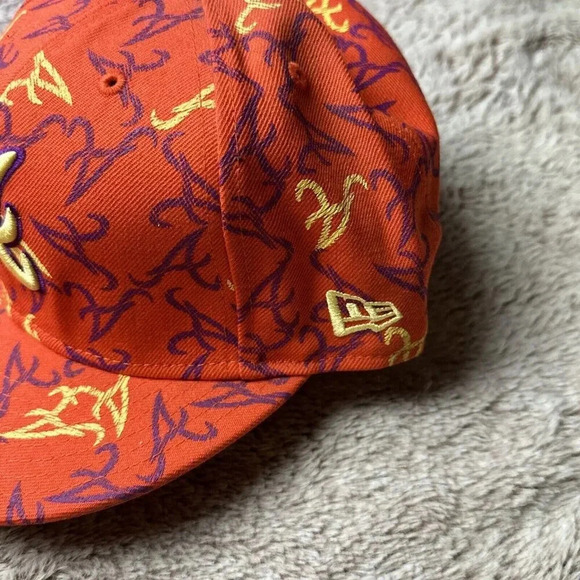 Atlanta Braves Hat New Era 59Fifty All Over Print Baseball Cap Orange 7 3/4 New - Picture 14 of 16